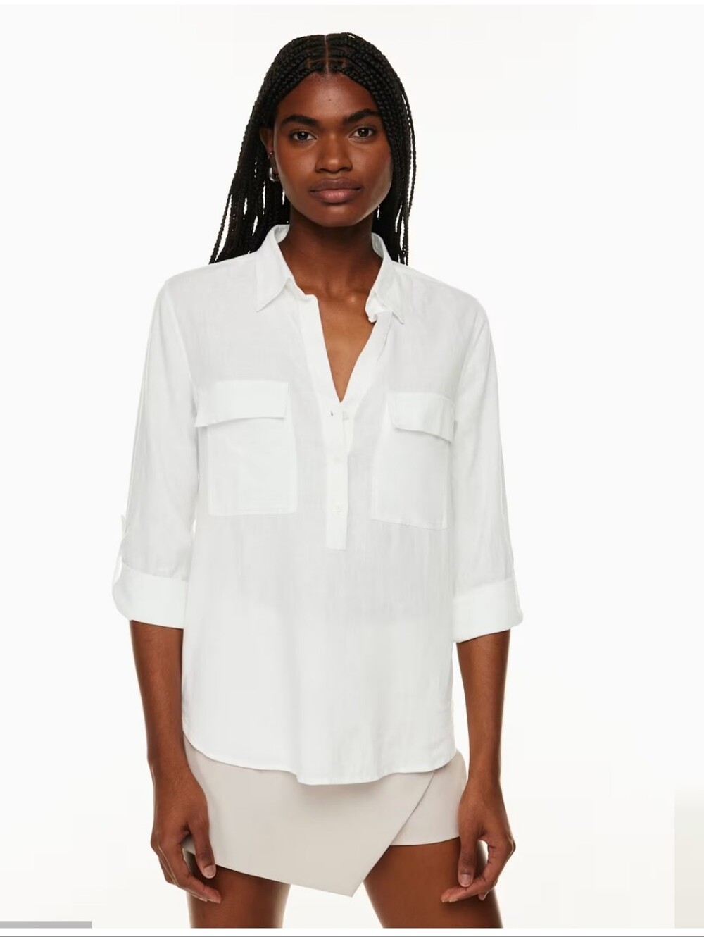 Aritzia Babaton Utility Linen Polo Blouse White Size Small